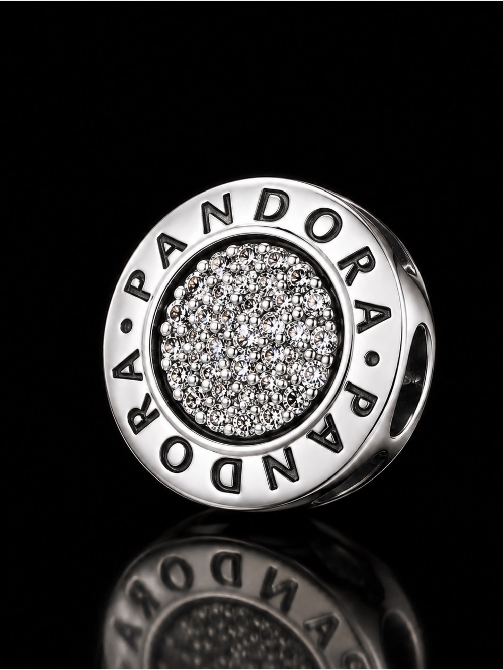Pandora Silver Pavé Logo Charm - Silver